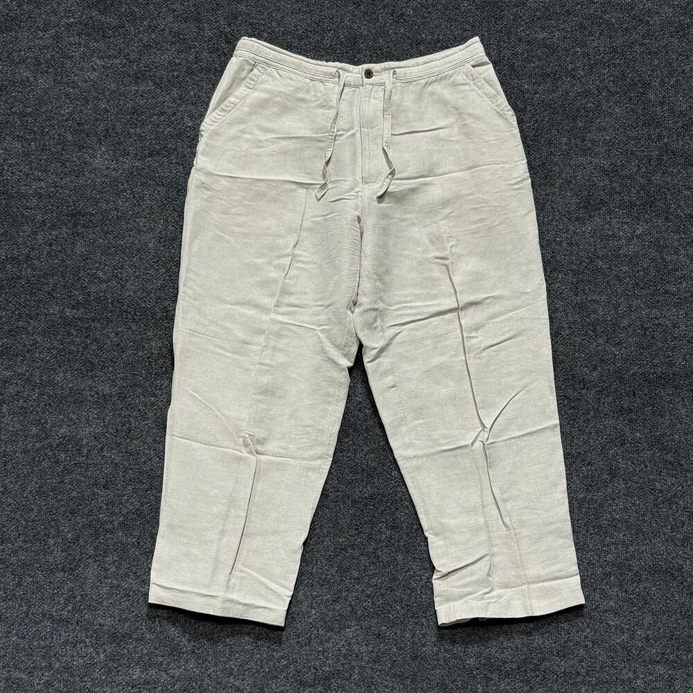 Cubavera Pants Mens 32x26 Beige Linen Blend Drawstring Elastic Waist Casual